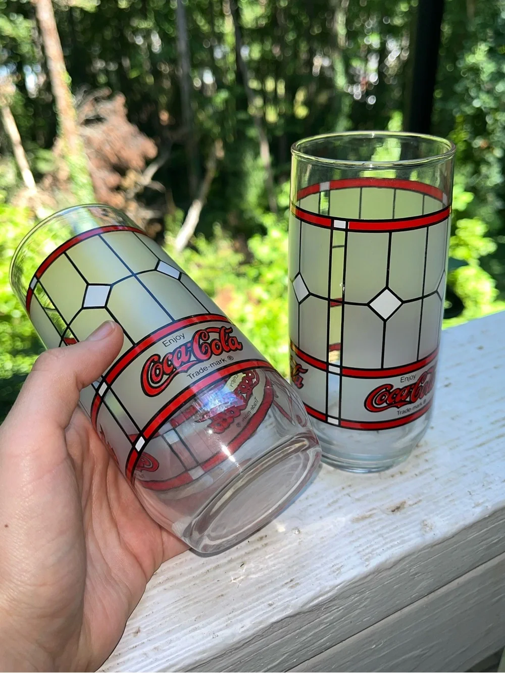 Pair of Vintage Libbey Coca-Cola Tiffany Stained Glass Style 